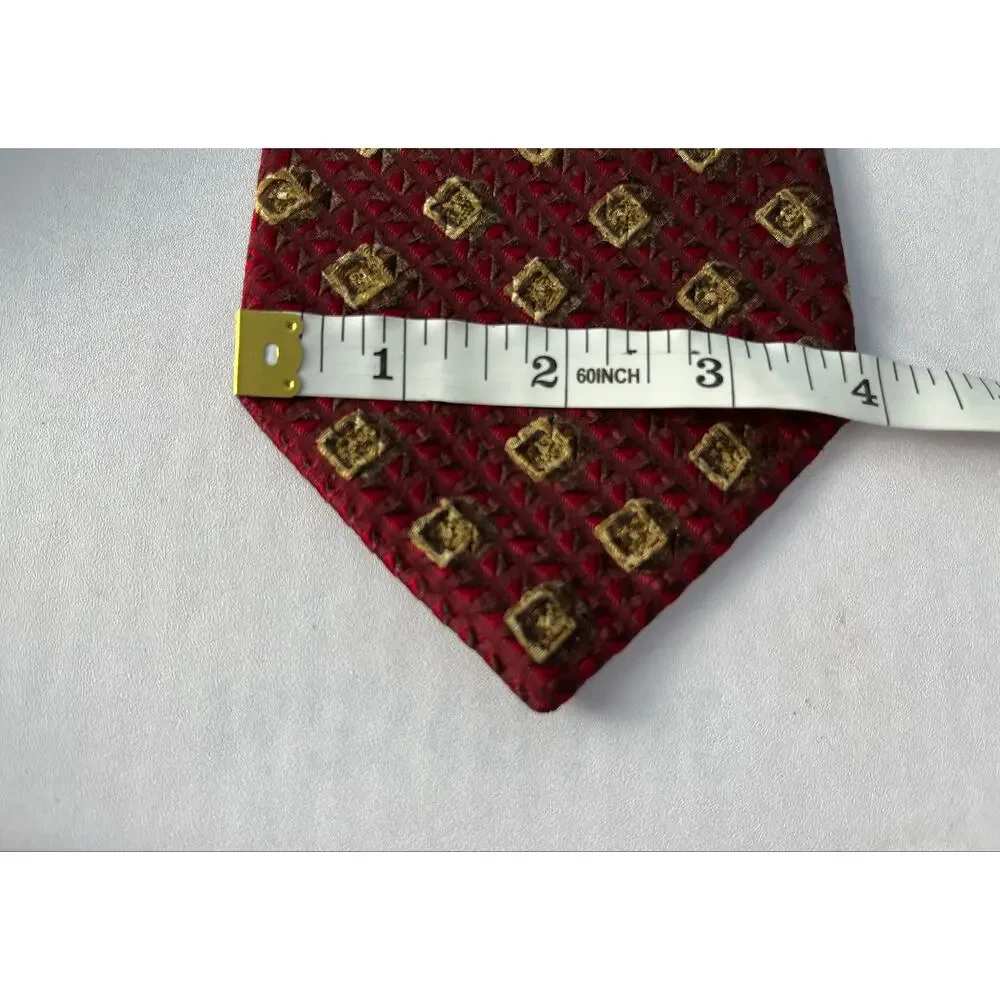 Ermenegildo Zegna Jacquard Silk Necktie Maroon Geometric Academia Office